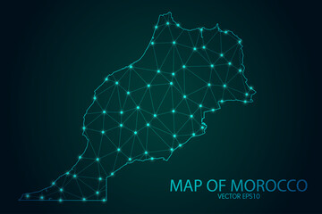 Obraz premium Map of Morocco - With glowing point and lines scales on The Dark Gradient Background, 3D mesh polygonal network connections. Vector illustration eps10.