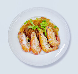 Stir fried vermicelli noodles with shrimps, Baked shrimp with vermicelli noodles or glass noodles.