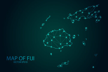 Map of Fiji - With glowing point and lines scales on The Dark Gradient Background, 3D mesh polygonal network connections. Vector illustration eps10.