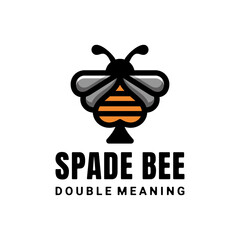 Double meaning logo which forms spade cards gambling and Bee. Abstract emblem, design concept, logo, logotype element