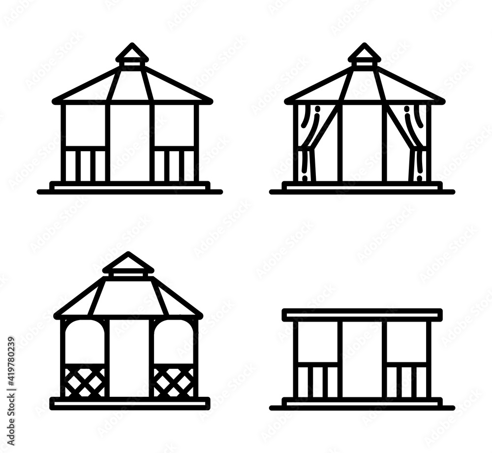 Wall mural Thin line style gazebos and garden constructions vector set