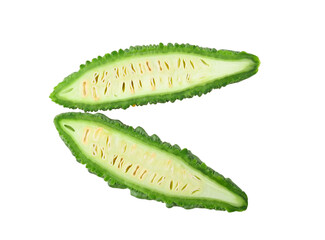 Slice of momordica charantia fruits  isolated on white background