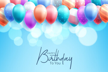 Color Glossy Happy Birthday Balloons Banner Background