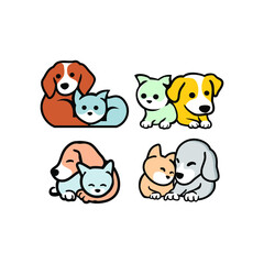 Obraz na płótnie Canvas set of Cute funny cats and dogs logo, pets cartoon collection. Furry human friends home animals 