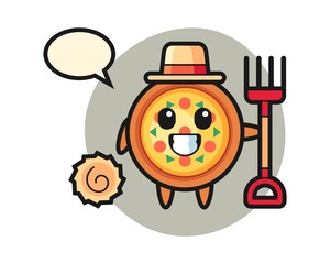 Mascot character of pizza as a farmer