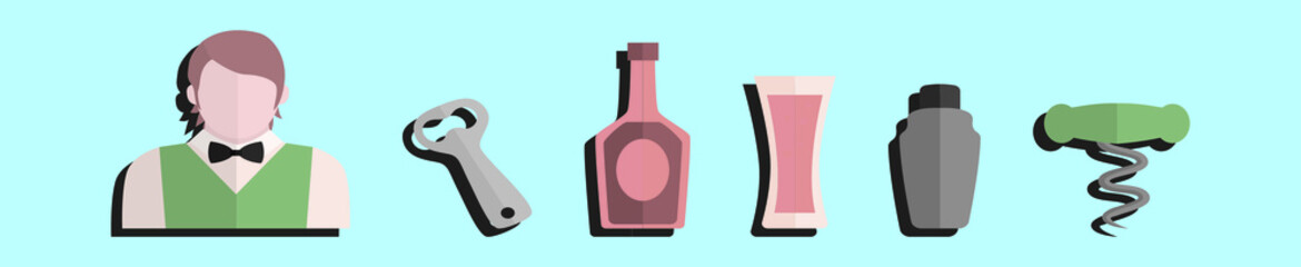 set of barman cartoon icon design template with various models. vector illustration isolated on blue background