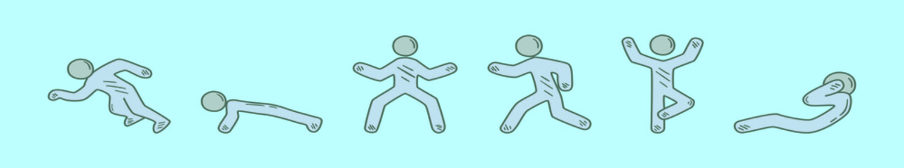 set of exercise training cartoon icon design template with various models. vector illustration isolated on blue background