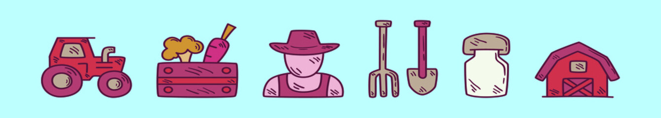 set of peasant and tools cartoon icon design template with various models. vector illustration isolated on blue background