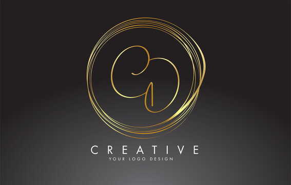 Handwritten CD C D Golden Letters Logo with a minimalist design. CD Icon with Circular Golden Circles.