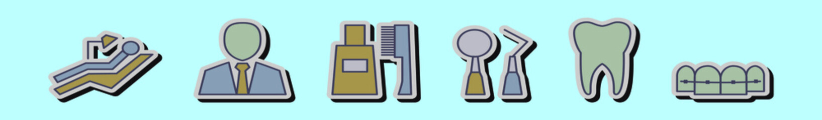 set of dentist tools cartoon icon design template with various models. vector illustration isolated on blue background