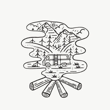 recommend clip art: vintage line art outdoor badge design