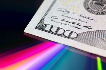 Close-up of one hundred dollar bill.