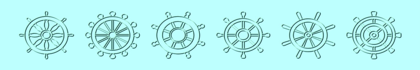 set of ship wheel cartoon icon design template with various models. vector illustration isolated on blue background