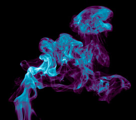 Fototapeta premium Purple and blue smoke isolated on black background. Abstraction