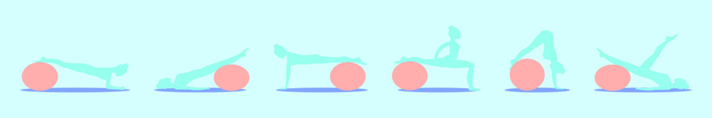 set of exercise training cartoon icon design template with various models. vector illustration isolated on blue background