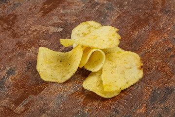 Natural potato salted chips heap