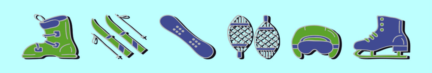set of winter sports element cartoon icon design template with various models. vector illustration isolated on blue background