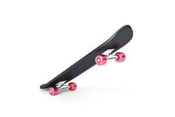 Black skateboard and pink wheel or skating surf board isolated on white background with extreme sports. 3D rendering. © Lemonsoup14