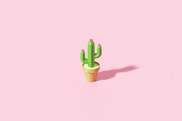 Minimal cactus plant pot flower on summer art background with tropical desert decoration. 3D rendering. © Lemonsoup14