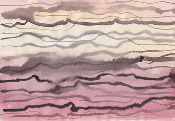 Abstract painting for the interior. Watercolor background with curved lines. Artistic texture for the banner. Hand-drawn illustration for card, cover, decoration, print