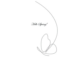 Hello spring card with butterfly, vector illustration
