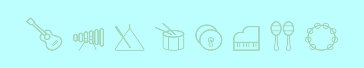 set of music instruments cartoon icon design template with various models. vector illustration isolated on blue background