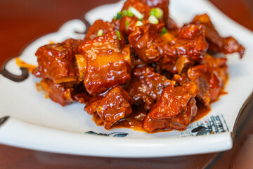 Braised spare ribs in brown sauce, a traditional Chinese cuisine.