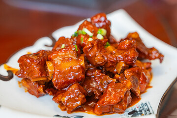 Braised spare ribs in brown sauce, a traditional Chinese cuisine.