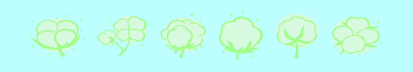set of cotton flowers cartoon icon design template with various models. vector illustration isolated on blue background