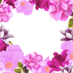 Tropical background with side borders of exotic flowers and leaves . Square frame with place for text.