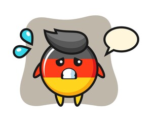 Germany flag badge mascot character with afraid gesture