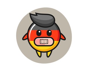 Cartoon illustration of germany flag badge with tape on mouth