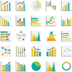 Fototapeta premium Set of business graph icon, Colors object statistics finance presentation, Flat success symbol vector. 640x640 pixels.