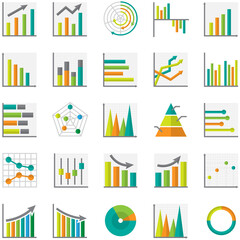 Set of business graph icon, Colors object  statistics finance presentation, Flat success symbol vector. 640x640 pixels.