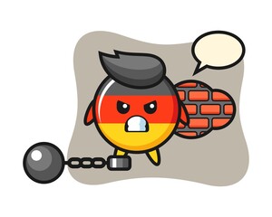 Character mascot of germany flag badge as a prisoner