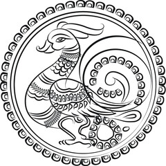 Kalamkari Indian traditional art on linen fabrics. peacock design on a different background. for textile printing, logo, wallpaper