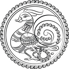 Kalamkari Indian traditional art on linen fabrics. peacock design on a different background. for textile printing, logo, wallpaper