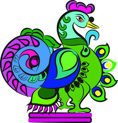 Kalamkari Indian traditional art on linen fabrics. peacock design on a different background. for textile printing, logo, wallpaper