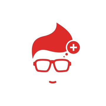 Silhouette of man's head in hipster glasses and Switzerland flag in circle
