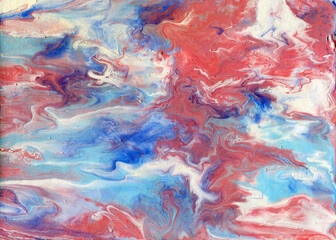 Fluid Art. Abstract colorful acrylic background. Liquid marble texture. Free-flowing inkscapes. Handmade marble texture. Acrylic pattern.
