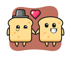 Bread cartoon character couple with fall in love gesture