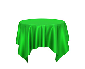 Green silk tablecloth, presentation pedestal