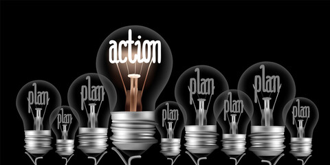 Light Bulbs with Plan and Action Concept