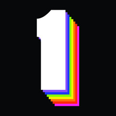 number One written in rainbow colors for display