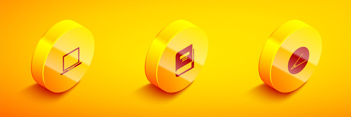 Set Isometric Laptop, Book and Acute angle icon. Vector.