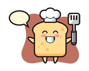 Bread character illustration as a chef is cooking
