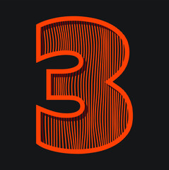 number Three written in a 3D style with stripes for display