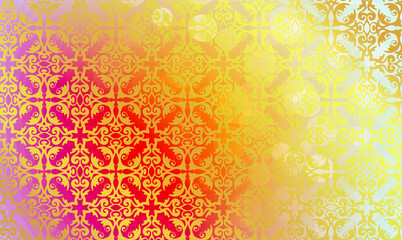 Hintergrund Vorlage Template Muster Struktur floral Ornament in Gold glänzend auf rot orange irisierend Mitte hell Schönheit Tapete barock rokkoko Jugendstil victorianisch Karo Raute edel Stoff