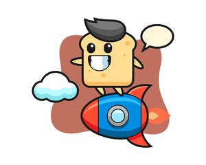 Bread mascot character riding a rocket