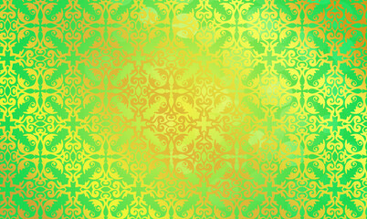 Hintergrund Vorlage Template Muster Struktur floral Ornament in Gold glänzend auf grün gelb irisierend Mitte hell pastell Schönheit Tapete barock rokkoko Jugendstil victorianisch Karo Raute edel Stoff